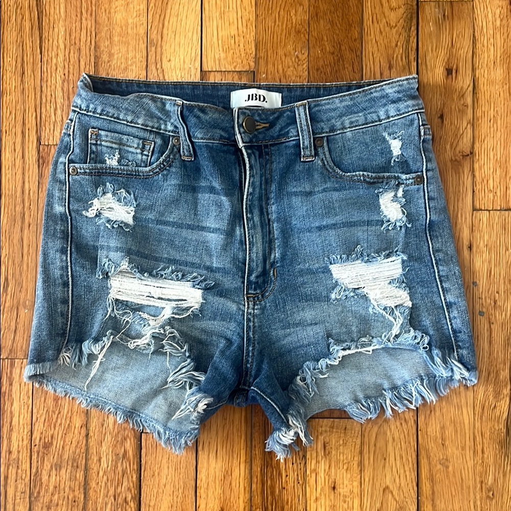 JBD Women's Blue Distressed Denim Shorts